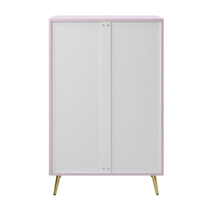 English Elm Gaines High Gloss Chest with Wave Pattern Design, Metal Legs, 5 Drawers, Durable Composite MDF Storage Pink 31 L x 15 W x 5 H B2726S00400