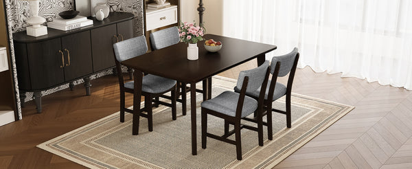 English Elm Rustic Farmhouse Five Piece Dining Set Rubberwood Legs Upholstered Chairs for Kitchen Espresso N752S000089P