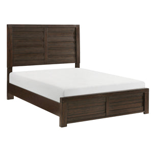 English Elm Rustic Longview Full Bed with Planked Panel Headboard and Low Profile Footboard, Birch Veneer Finish Dark Brown 61.25 L x 40.5 W x 5.5 H B011S01253