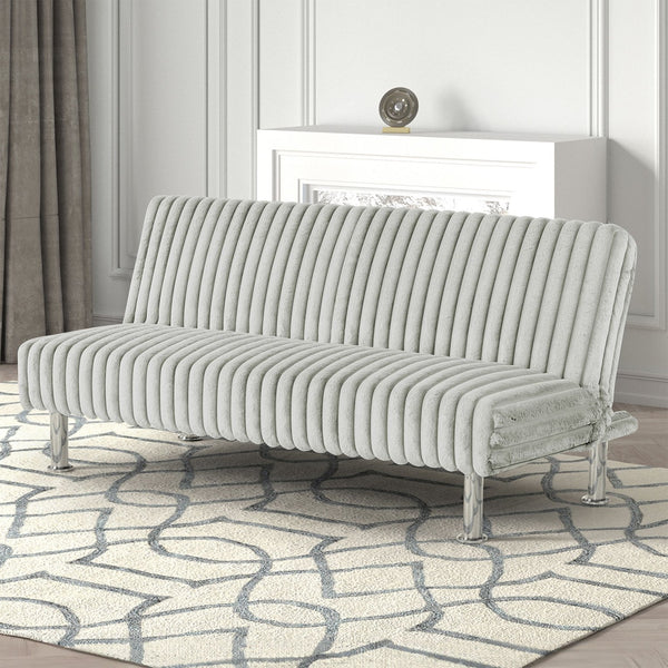 English Elm Contemporary Microfiber Futon Sofa Converts to Bed with Chrome Legs, Compact Space-Saving Design, Durable Upholstery Light Gray 67 L x 41 W x 9 H B2741P364369