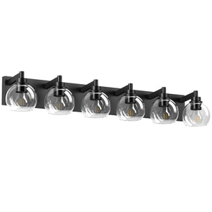 English Elm Farmhouse 6-Light Vanity LED Wall Sconce in Brushed Black with Glass Shades — Modern Rustic Bath Light 40.6" W1340P353042