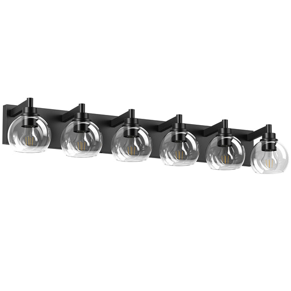 English Elm Farmhouse 6-Light Vanity LED Wall Sconce in Brushed Black with Glass Shades — Modern Rustic Bath Light 40.6" W1340P353042