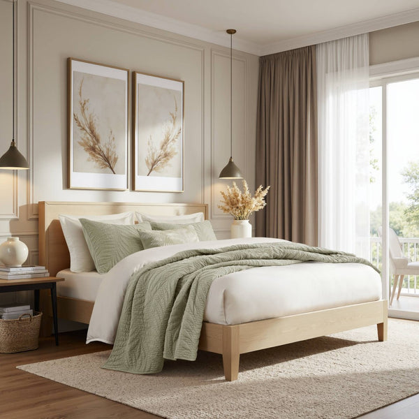 English Elm King Stone Washed Cotton Quilt Set Breathable Garment Dyed Bedroom Comfort Sage B035P496597