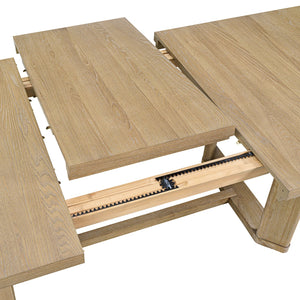 English Elm Wallace & Bay - Brown Trestle Table with Leaf – Contemporary Light Brown Wood Dining Table 80–104" Extendable, Easy-Care Elegance B361P384400