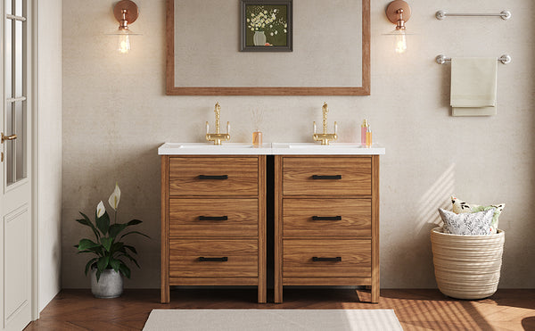 English Elm 48'' Bathroom Vanity with Sink 48.8'' Modern Freestanding 6-Drawer Ceramic Basin Cabinet for Baths Natural Wood N710SS00008P