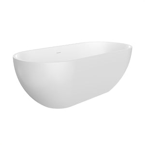 English Elm 63 Inch Stone Resin Freestanding Bathtub Oval Matte White Seamless Soaking Basin W1613P427471