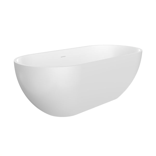 English Elm 63 Inch Stone Resin Freestanding Bathtub Oval Matte White Seamless Soaking Basin W1613P427471