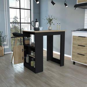 English Elm Kitchen Island 36" H with 36.2" Countertop, 3 Open Shelves & Push-to-Open Cabinet, Black/Natural Oak Durable Blend B097P221381