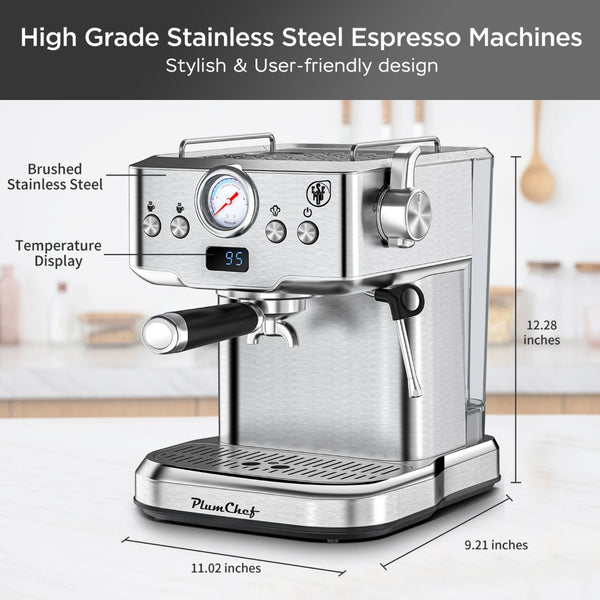English Elm 20 Bar Espresso Machine with Steam Wand Pressure Display and Ese Pod Support W1002P292436