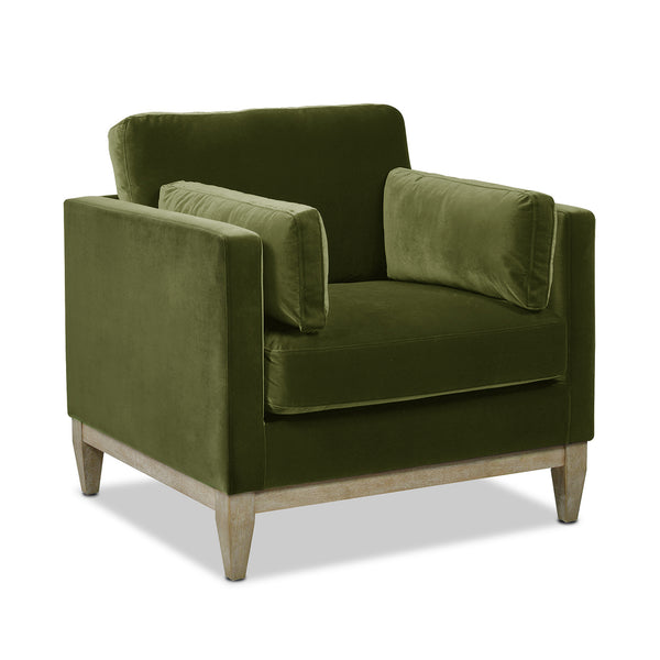 English Elm Jennifer Taylor Home - Knox 36" Modern Farmhouse Arm Chair In Olive Green Velvet - Luxurious Comfort & Timeless Design B2719P238327
