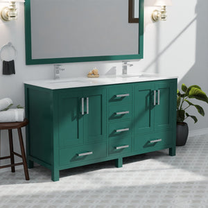 English Elm Green Double Bath Vanity 60in W x 22in D with Cultured Marble Top, Solid Wood, Soft-Close Drawers B2731P259095