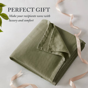 English Elm 1-piece King Cotton Woven Blanket Oeko-tex Certified Lightweight Layering Bedding Olive Green B035P408738