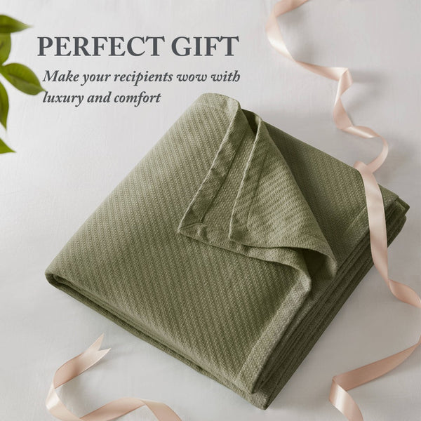 English Elm 1-piece King Cotton Woven Blanket Oeko-tex Certified Lightweight Layering Bedding Olive Green B035P408738