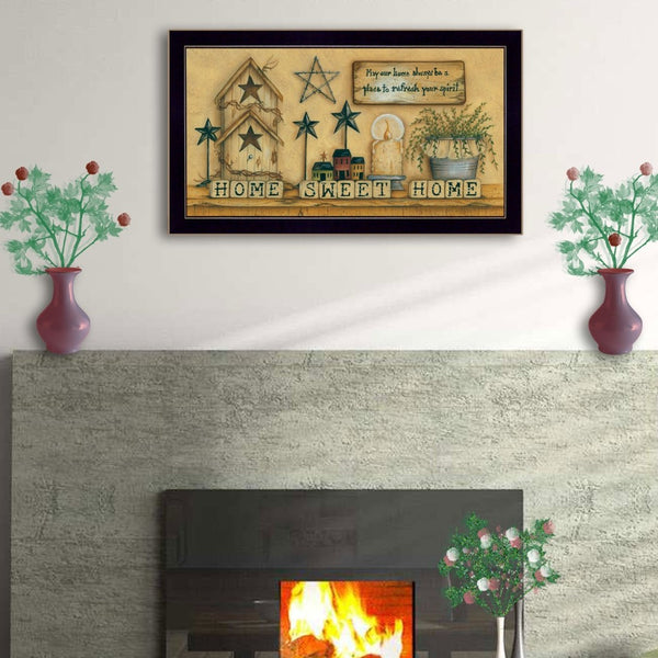 English Elm "home Sweet Framed Typographic Print Black Wood Matte Art for Entryway Walls B06786316