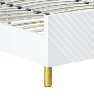 English Elm Gaines High Gloss Finish EK Bed Frame with Wave Pattern Design, 39 Slats, 660lb Capacity, KD Structure Gloss White 85.75 L x 18.74 W x 6.77 H B2726S00480