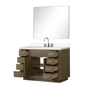 English Elm Grey Oak Single Bath Vanity Set With White Quartz Top, Chrome Faucet, & Frameless Mirror - Modern Design B2731S01965