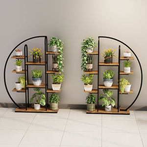 English Elm 62.2 Inch Nine Tier Moon Shaped Metal Plant Stand with Integrated Led Grow Light W3101P443485