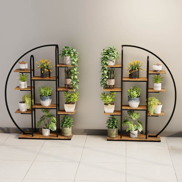 English Elm 62.2 Inch Nine Tier Moon Shaped Metal Plant Stand with Integrated Led Grow Light W3101P443485