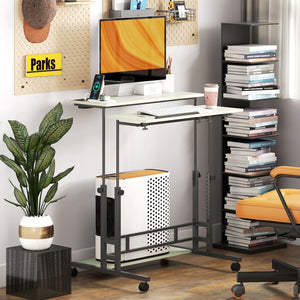 English Elm Homcom Rolling Standing Desk with Power Outlets Usb Ports Tiltable Oak Home Office W2225P485619