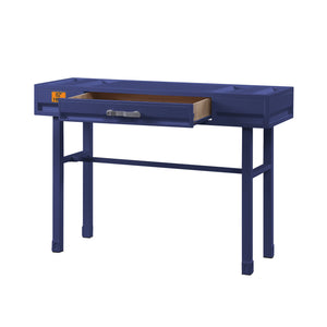 English Elm Blue Writing Desk Cargo-Style Industrial Workspace with Recessed Panel, Safety-Stop Drawer, Metal-Wood Finish B062P185678