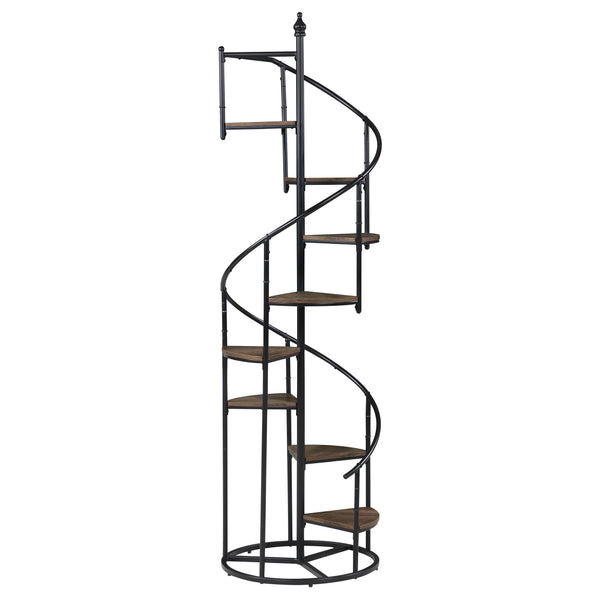English Elm 69-inch Spiral Bookshelf Rustic Brown 8-Tier Industrial Metal Frame with Triangular Wood Shelves, 68.75" H, Sturdy Design B011P305631