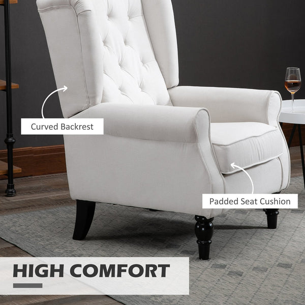 English Elm HOMCOM Button-Tufted Accent Chair with High Wingback, Deep Diamond Tufting and Plush Padded Seat Cream White W2225P217481