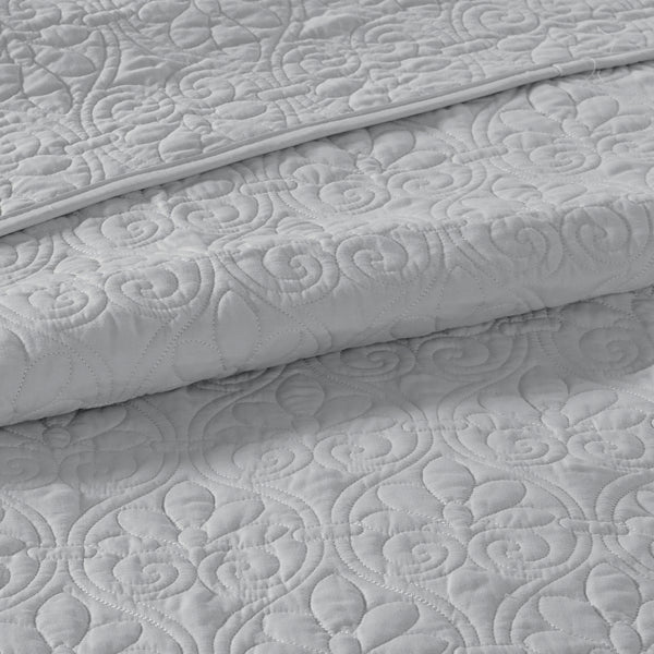 JLA Home Madison Park - 3 Reversible Bedspread Set with Quilted Stitch Texture, Antimicrobial Cotton Fill, Oversized Drapey Elegance Grey MP13-2989