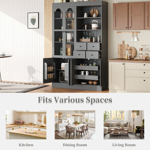English Elm Topmax Shaker Buffet Hutch with Glass Doors Drawers and Pull-out Trays Gray SP000092AAE