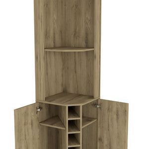 English Elm Reese Corner Bar Cabinet with Wine Rack Stemware Storage and Paneled Double Doors B128S00157