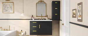 English Elm 30" Bathroom Vanity with Sink — Wall-Mounted Ceramic Basin, Soft-Close Storage, Floating Modern Design Black N710S324096B