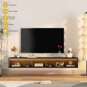 English Elm Floating Wall TV Stand with LED Touch Light, High-Gloss Black Cabinet, 3 Plugs 2 USB Ports, Cord Management W1321P176417