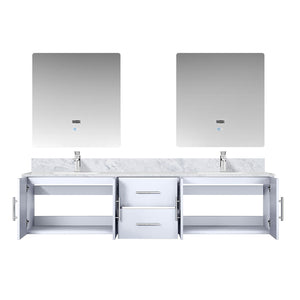 English Elm Glossy Double 80" Bath Vanity with Carrara Marble Top, Chrome Faucets, 30" LED Mirrors, Durable Finish B2731S01050