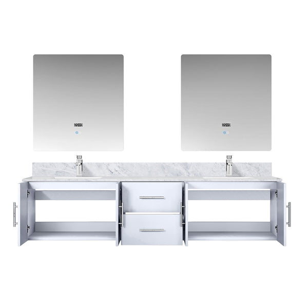 English Elm Glossy Double 80" Bath Vanity with Carrara Marble Top, Chrome Faucets, 30" LED Mirrors, Durable Finish B2731S01050