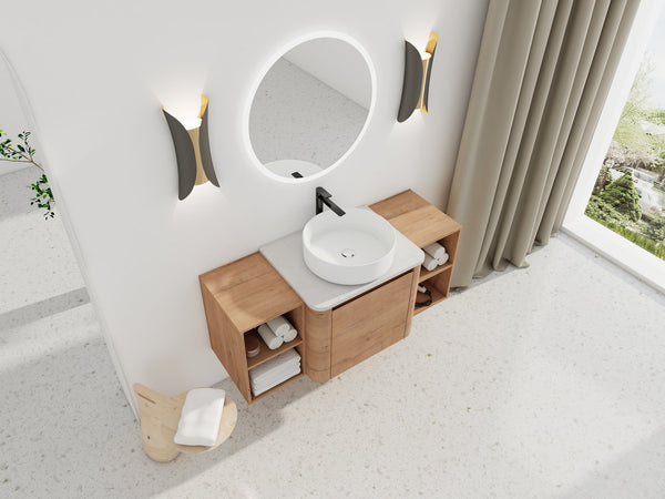English Elm 48'' Wall-Mounted Bathroom Vanity With Elegant Ceramic Sink, Soft-Close Door & Dual Storage Shelves W999S00408