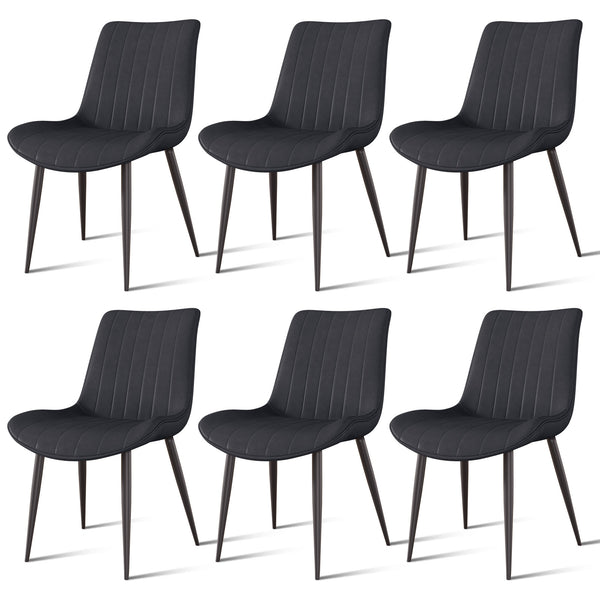 English Elm Black Pu Leather Dining Chairs Set Of 6 - Modern Armless Design For Kitchen, Restaurant & Office Use T3967P383849
