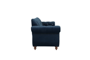 English Elm Formal Velvet Tufted Sofa with Silver Nailhead Trim and Rolled Arms — Elegant 93"L Living Room Statement piece Indigo 34 L x 34 W x 16 H B011S01694