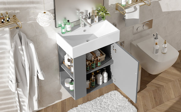 English Elm 21.6" Modern Floating Bathroom Vanity With Ceramic Sink & Open Shelving - Space-Saving Design! N729P170390E