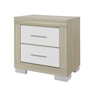 English Elm ELSA Two-Tone Natural and White Nightstand with Solid Wood Frame, Bar Handles, Spacious Drawers B201P347837