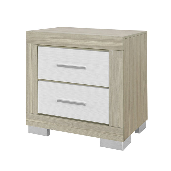 English Elm ELSA Two-Tone Natural and White Nightstand with Solid Wood Frame, Bar Handles, Spacious Drawers B201P347837