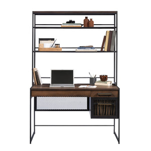 English Elm Desk With Hutch - Versatile Brown Finish, Spacious Storage & Stylish Design For Home Office Setup B356P367829