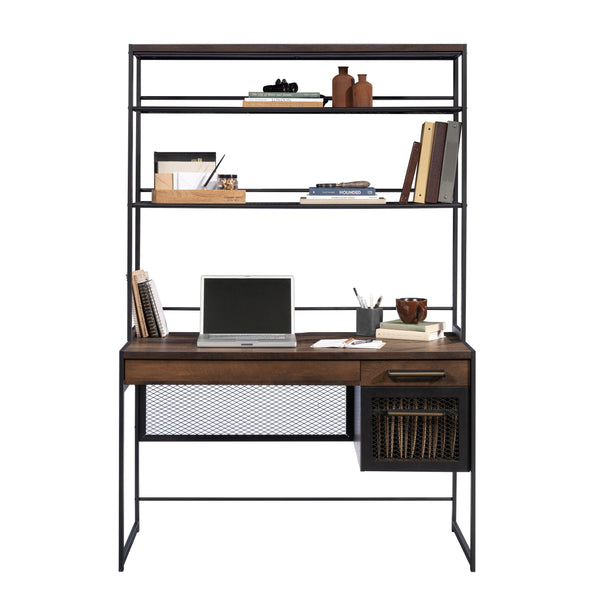 English Elm Desk With Hutch - Versatile Brown Finish, Spacious Storage & Stylish Design For Home Office Setup B356P367829