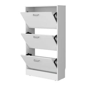 English Elm White Slim Shoe Rack Vertical Organizer with 3 Flip-Down Compartments, Space-Saving Melamine Storage Cabinet (45.4" H x 24.8" W) B062P389900