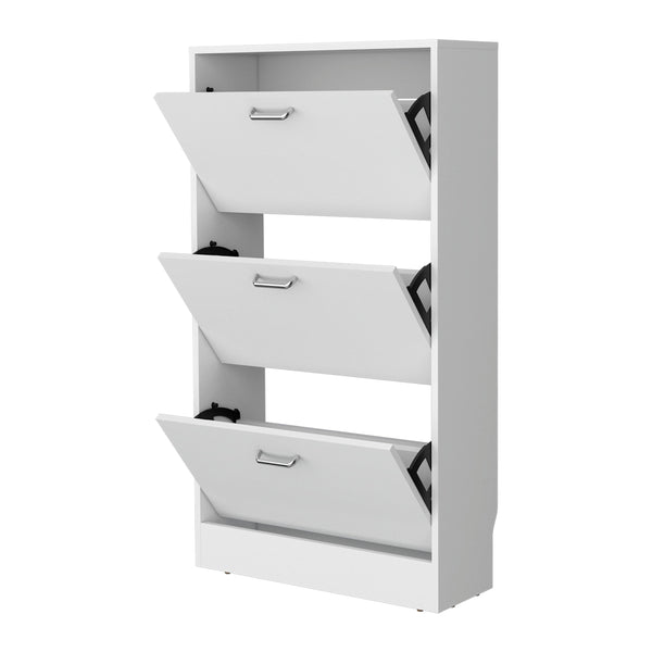 English Elm White Slim Shoe Rack Vertical Organizer with 3 Flip-Down Compartments, Space-Saving Melamine Storage Cabinet (45.4" H x 24.8" W) B062P389900