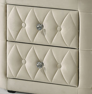 English Elm Luxurious 1Pc Nightstand With Plush Upholstery, Glass Top & Storage Drawers - Elegant Ivory Design B2741P321023