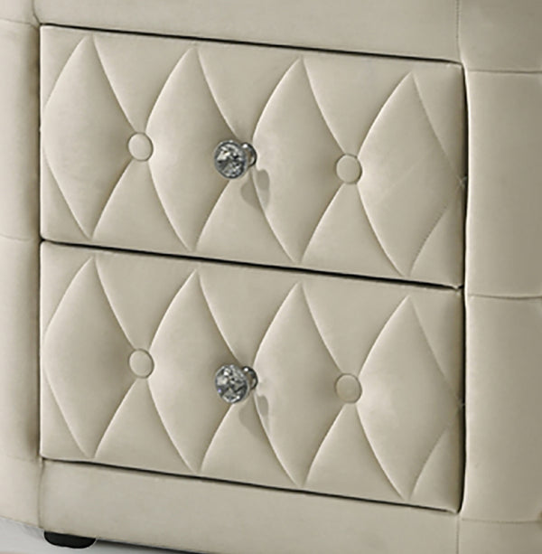 English Elm Luxurious 1Pc Nightstand With Plush Upholstery, Glass Top & Storage Drawers - Elegant Ivory Design B2741P321023