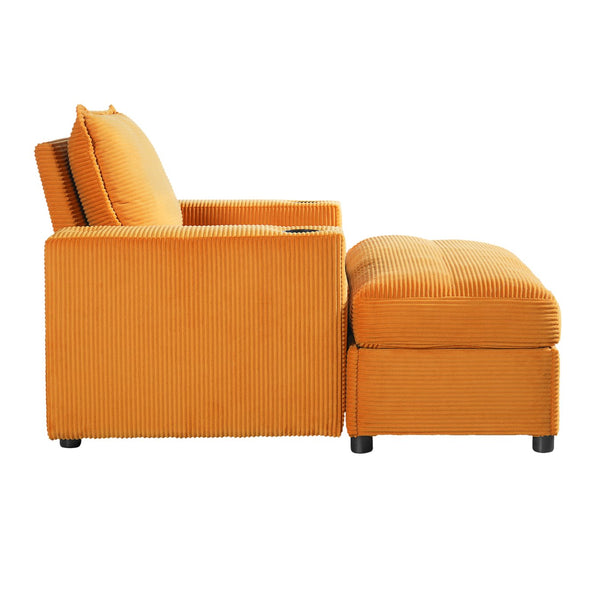 English Elm Christopher Knight Home® - 42.8" Oversized Chaise Lounge with Storage Ottoman, Corduroy Upholstery, USB Port & Cup Holders for Cozy Living Space Yellow N765P350851Y