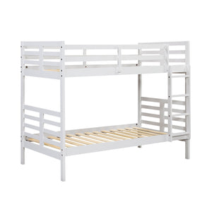 English Elm Twin Twin-over-Twin Bunk Bed with Guard Rails and Integrated Ladder, Oak-Veneer Durable Frame, Space-Saving Design White 44 L x 34.5 W x 7 H B011S01857