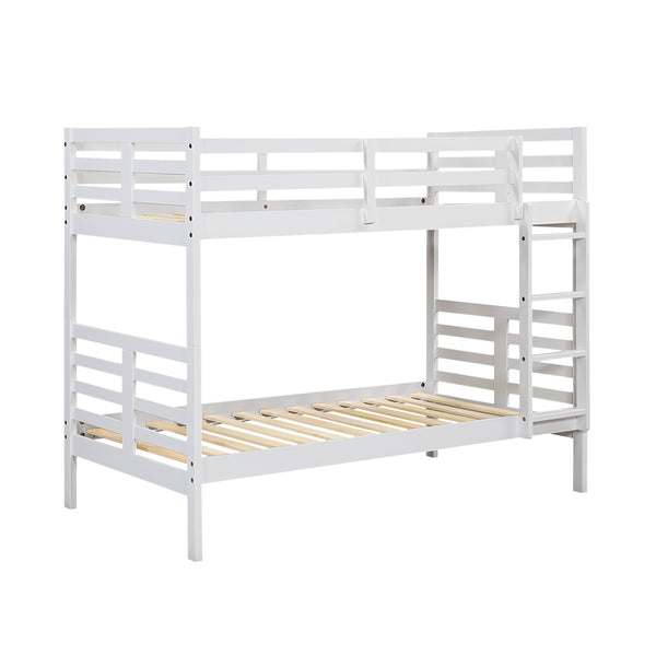 English Elm Twin Twin-over-Twin Bunk Bed with Guard Rails and Integrated Ladder, Oak-Veneer Durable Frame, Space-Saving Design White 44 L x 34.5 W x 7 H B011S01857