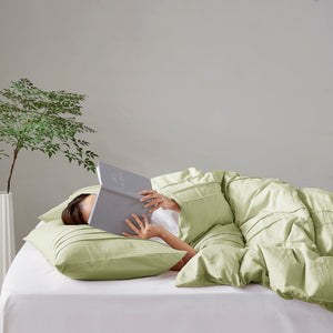 JLA Home Comfort Spaces - Soft Pre-Washed Pinch-Pleat Comforter Set with Subtle Grid Pattern, Lightweight Year-Round Warmth and Durability Sage AM10-0136