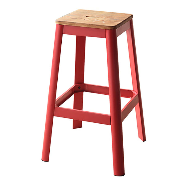 English Elm Natural Pine Backless Bar Stool Solid Wood Seat Red Metal Legs Kitchen Island B062P189222